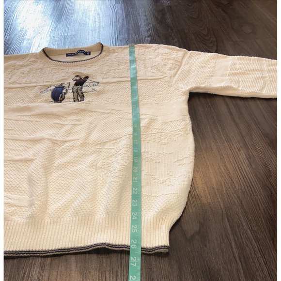 Vintage Pinnacle MEDIUM Men’s Golf Sweater Beige Crewneck Cotton - Picture 7 of 11
